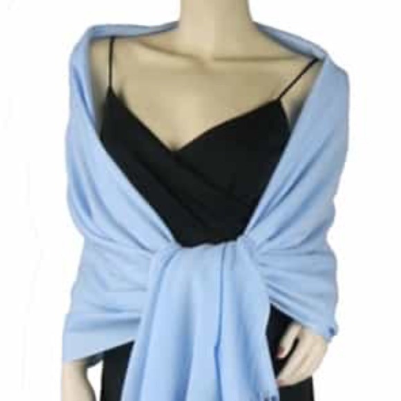 NWT Light Ice Blue Cashmere Scarf Foulard Pashmina fringe wrap w zipper dust bag - Picture 15 of 15